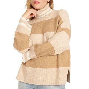 J. Crew Striped Turtleneck Sweater Supersoft Yarn Heather Linen Camel NWT